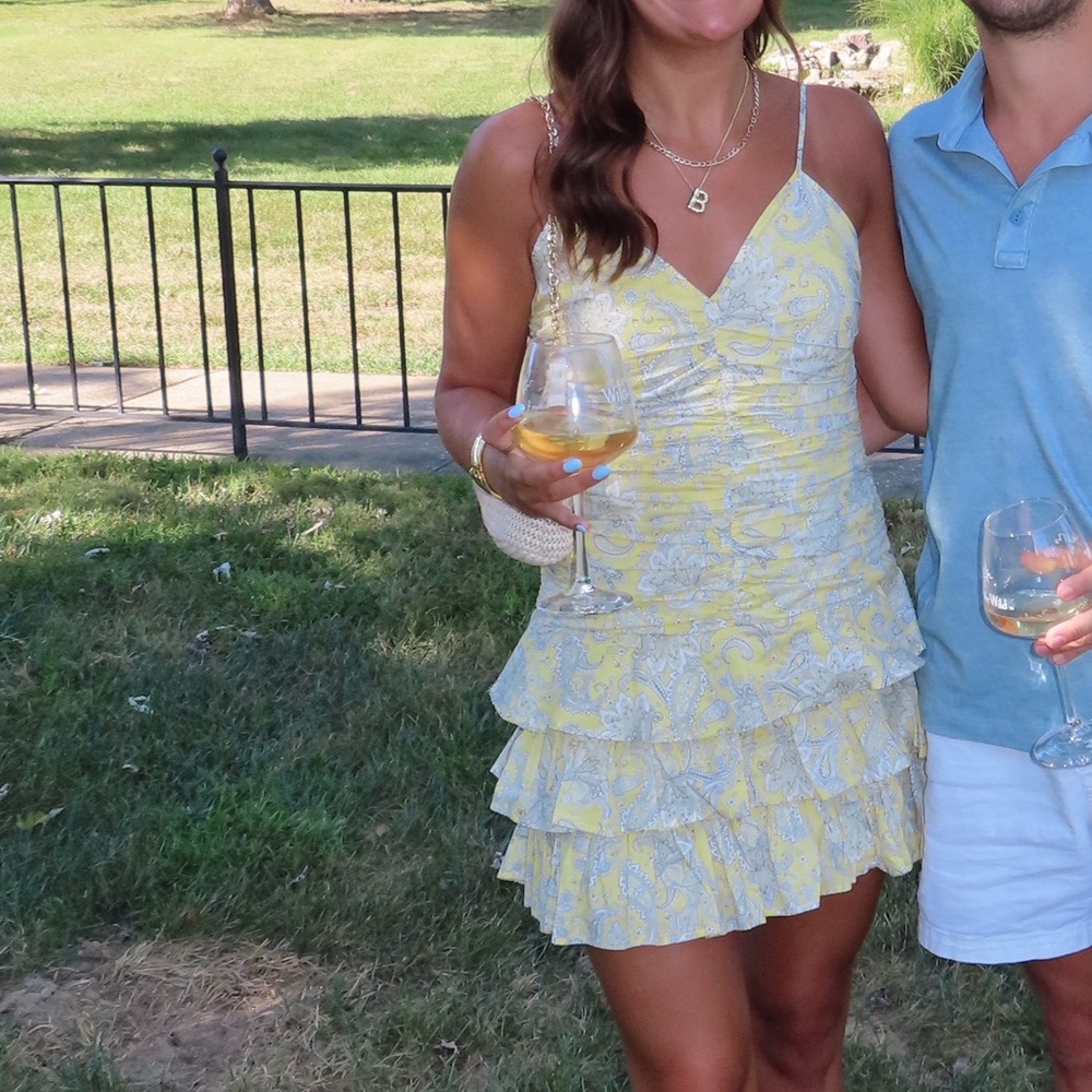 H&M Yellow Paisley Ruffle Spaghetti Strap Mini Dress